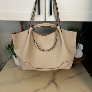 Sondra Roberts Cream Leather Tote with Dual Handles